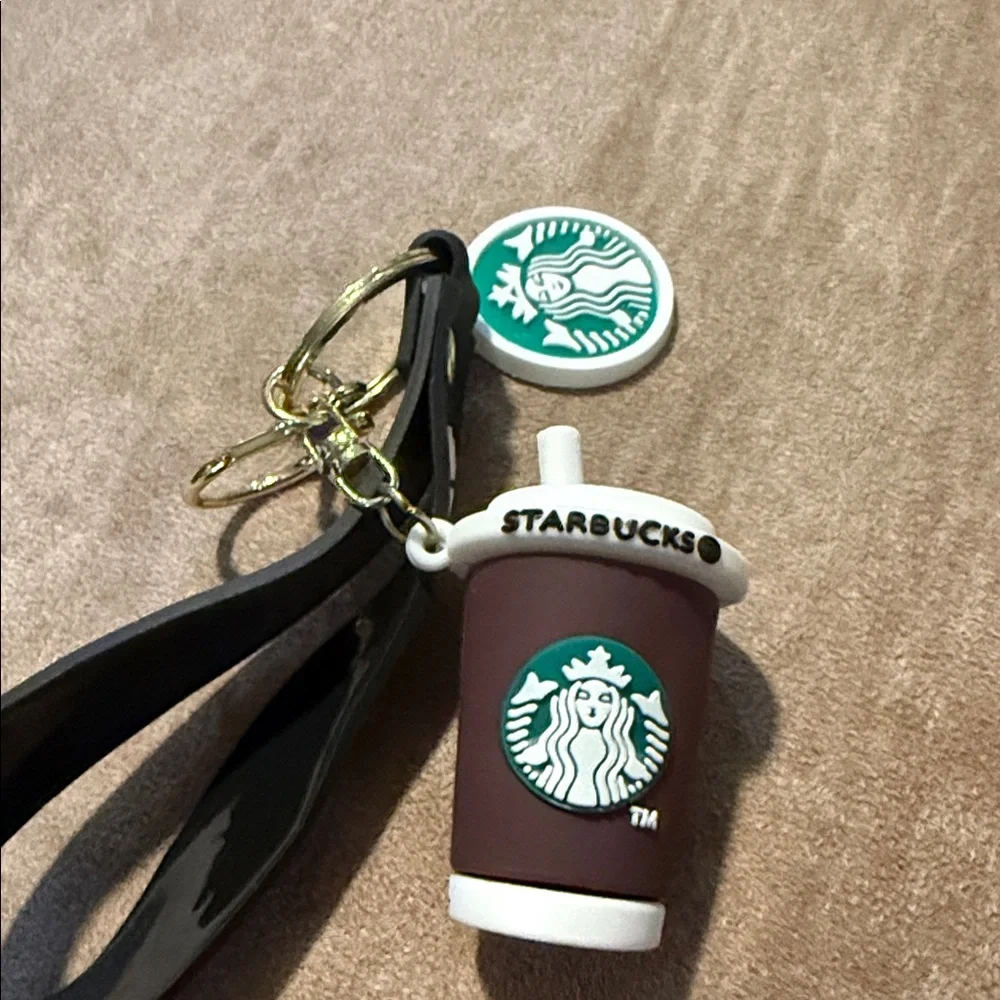 Starbucks Brown Coffee Cup Keychain with Black Lanyard - Picture 3 of 4